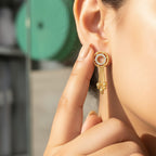 Concentric Circle CZ Gold Bead Chain Tassel Earrings